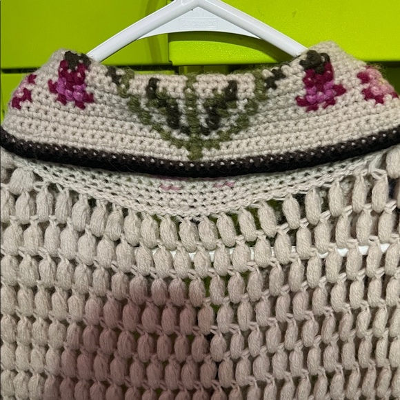 Lucky Brand Cream Crochet Cardigan with Floral Patterns, Vintage - Picture 7 of 8